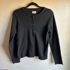Pact Organic Cotton Waffle Henley Top Black Thermal Long Sleeve Soft Grunge Sz S